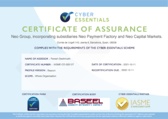 Neo Cyber Essentials certificate of assurance